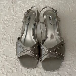 David Tate Silver Sandals with Decorative Strap